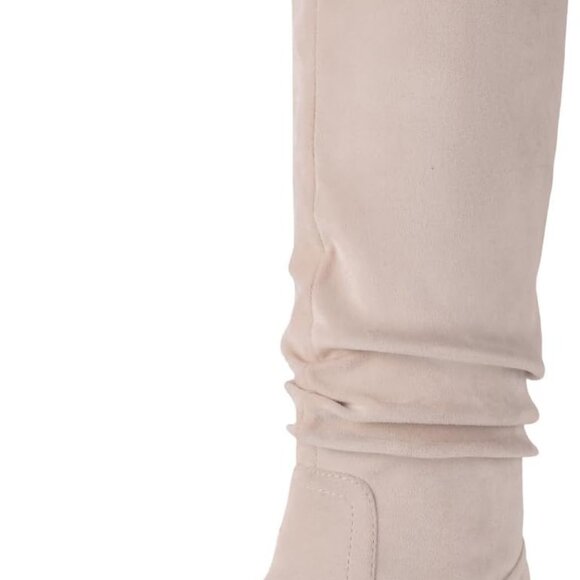 Women's Beige Suede Knee High Boots - Size 6, Flat Low Heel, Pointed Toe, Side Z - Picture 1 of 6